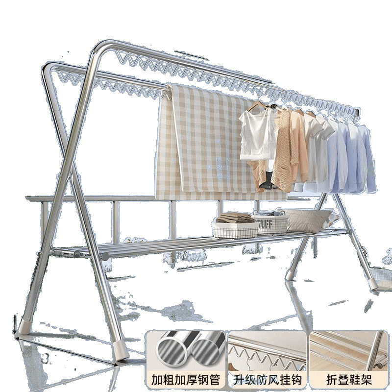 dde晾衣架落地折叠式可折叠不锈钢晾衣杆室内阳台晾被子晒衣架子