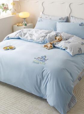 全棉卡通刺绣床宿上四件套1MDJ00儿童床品被套纯舍床单棉人三件套