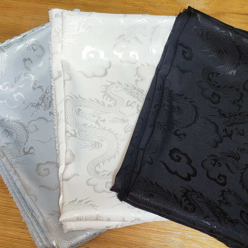 高档龙纹提花布料色丁丝绸缎古风汉服唐装旗袍太极布置中国风服装