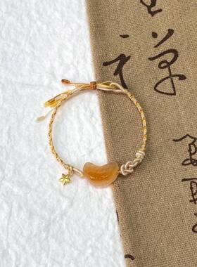 奶咖色mini小橘子手绳手工编织手链橘子瓣麦穗流苏手链简约百搭