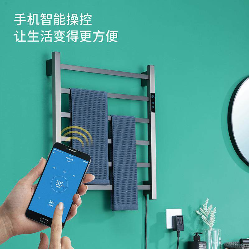 拉丝金智能电热毛巾架卫生间消毒烘干架子不锈钢碳纤维浴巾架数显
