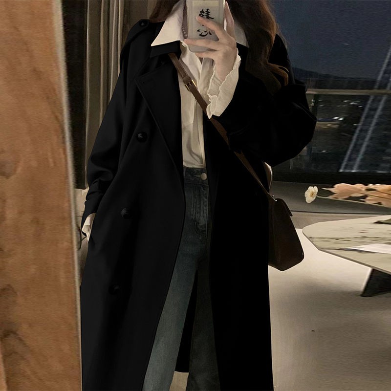 黑色风衣外套女小个子中长版2025新款春秋韩系今年流行英伦风大衣