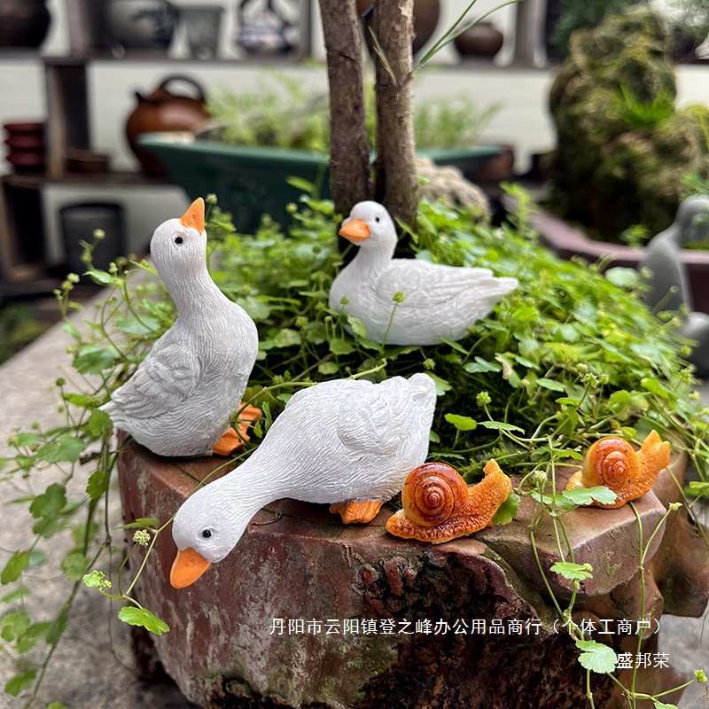 造景鸭子装饰品鱼缸花园小白迷你摆件动物微景观盆栽庭院水景假山