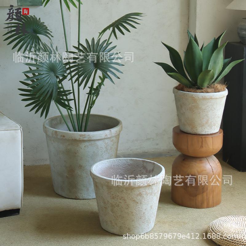 复古色大口径落地花盆客厅商场酒店大型绿植盆龙血树铁树种植大盆