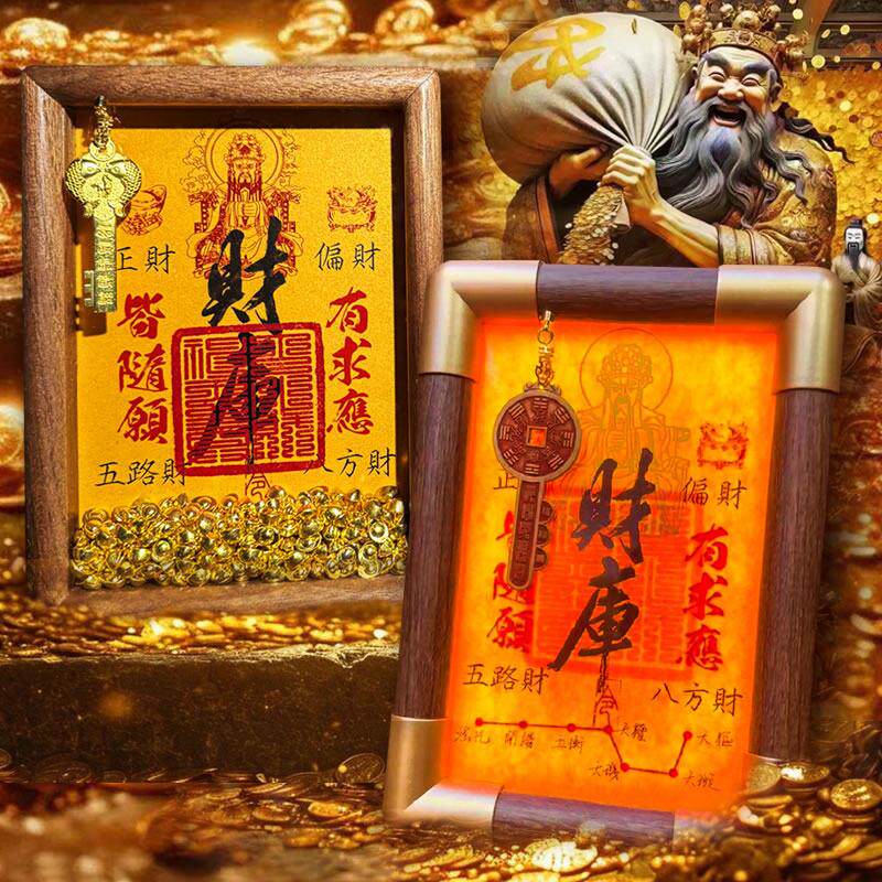 慈风阁开财补库玄关龙五爷财神摆台财位床头灯光发光相框摆件免钉