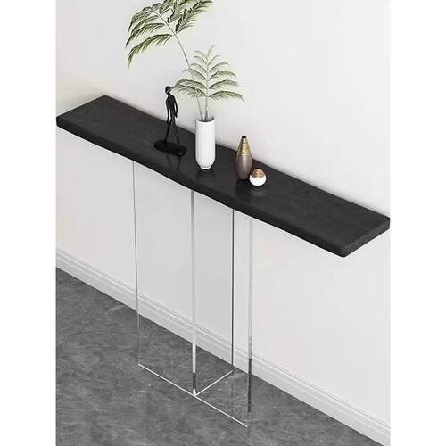 玄关桌子轻奢亚克力靠墙窄自然边原木台入户正对门柜简约现代艺术