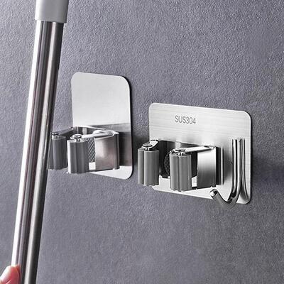 Traceless Mop Clip, No-Drill Broom Holder, Wall-Mounted Bath