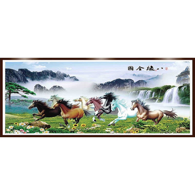 BC10八骏图马到成功十字绣客厅满绣八骏马八匹马山水风景2022新款