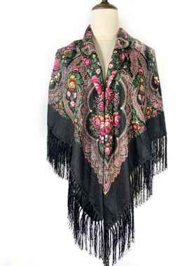 135*135cm Russian Floral Printed Square Scarf Women Ethnic F