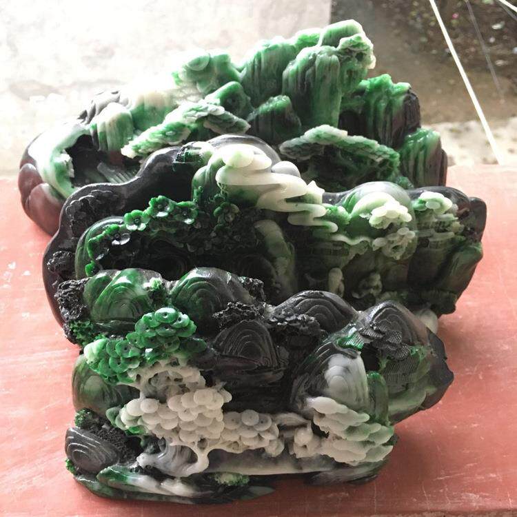 古玩杂项石雕仿寿山石山水如画石料工艺品家居装饰大摆件