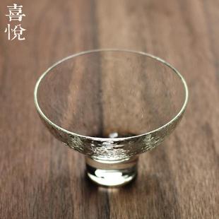 喜悦茶铺/玻璃品茗杯锤目纹斗笠杯日式耐热茶杯普洱高脚酒杯/清泉