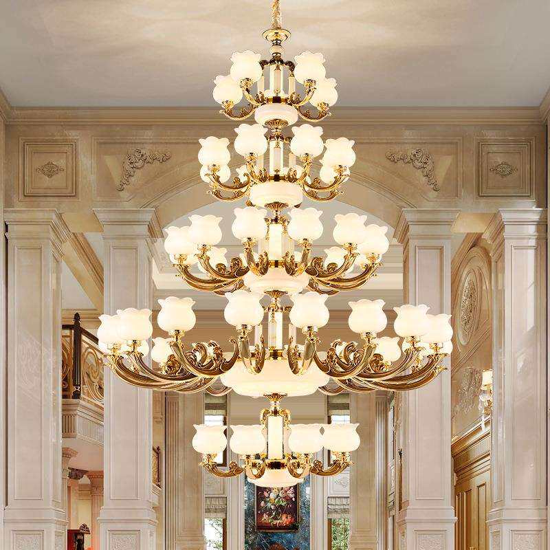 欧式客厅吊灯家用全铜奢华别墅豪宅复式楼高档住宅卧室灯中山灯具