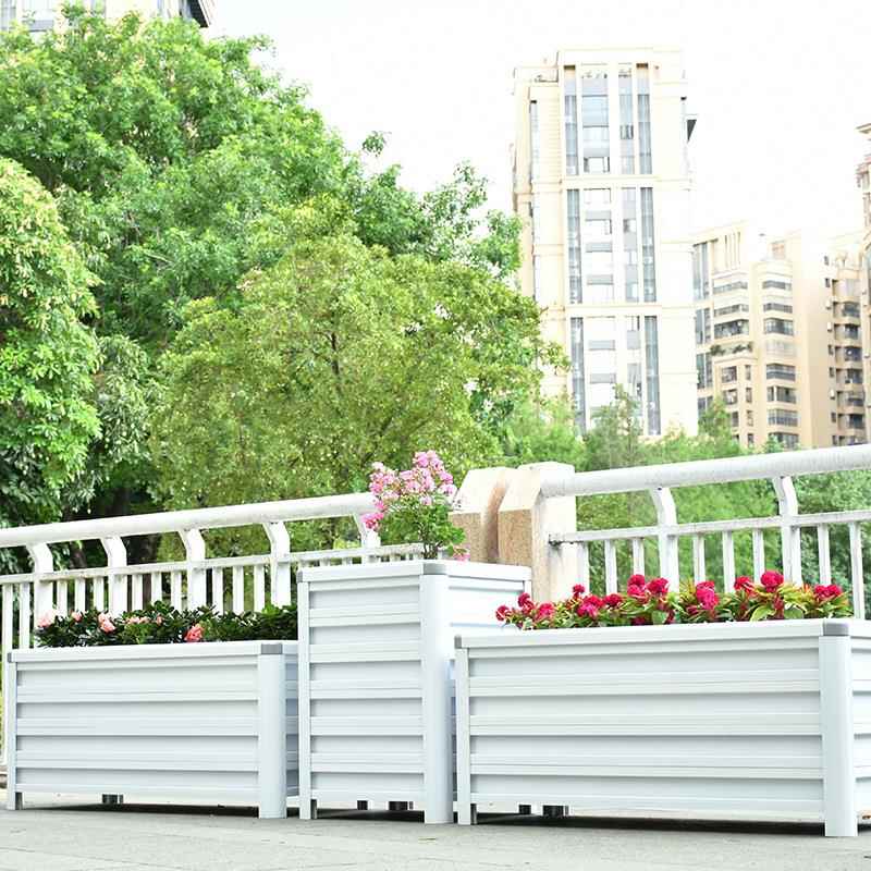 铝合金花槽白色组合现代简约花盆市政道路室外铁艺隔断防腐木花池