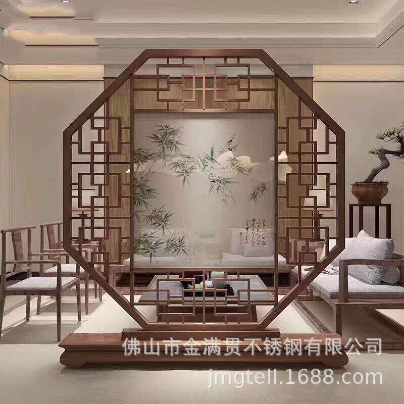 厂家销售 新中式不锈钢屏风隔断 可移动金属花格镂空隔断加工制作