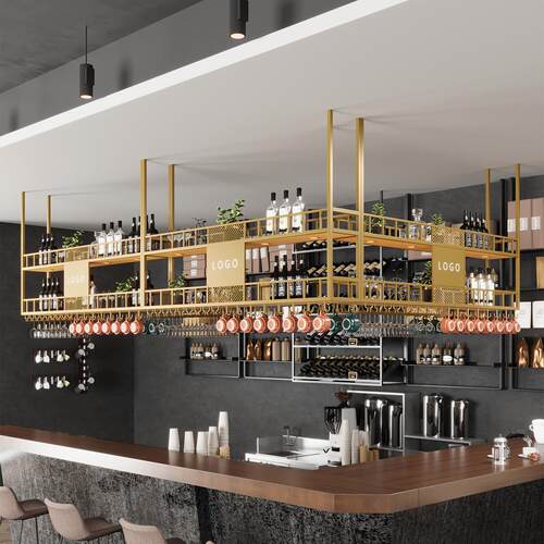 吧台吊架红酒架酒吧餐厅展示柜置物架倒挂酒杯架悬挂多层酒柜吊柜