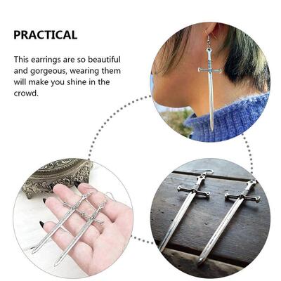 4 Pairs Earrings Personalized Sword Dangle Earrings Metal