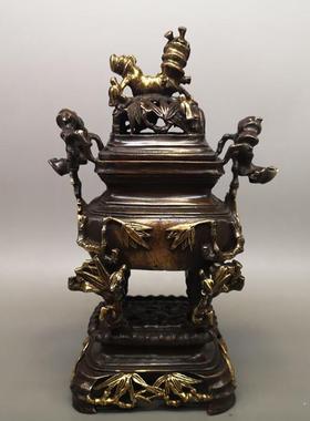 仿古做旧铜鎏金香炉熏香炉家居客厅摆件铜香炉影视道具工艺品