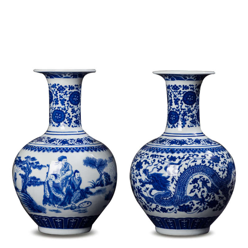 景德镇陶瓷器仿古青花瓷花瓶插花新中式家居客厅装饰品博古架摆件