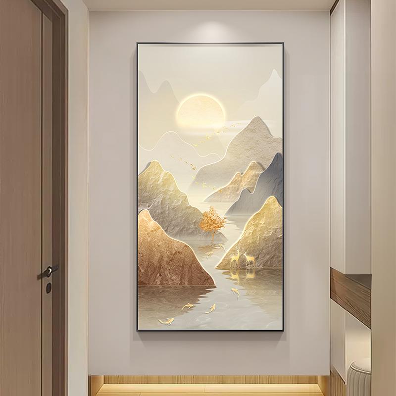 背有靠关HLH-2309装饰画山现代轻奢山进门入水户正对门墙画走廊过