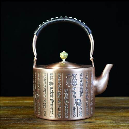 2000ml大号直桶铜壶纯紫铜家用养生铜茶壶纯铜壶烧水煮茶铜器茶具