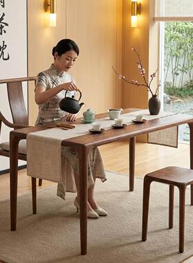 需定制北美黑胡桃实木茶桌家用榫卯茶台餐桌两用客厅茶桌椅组合