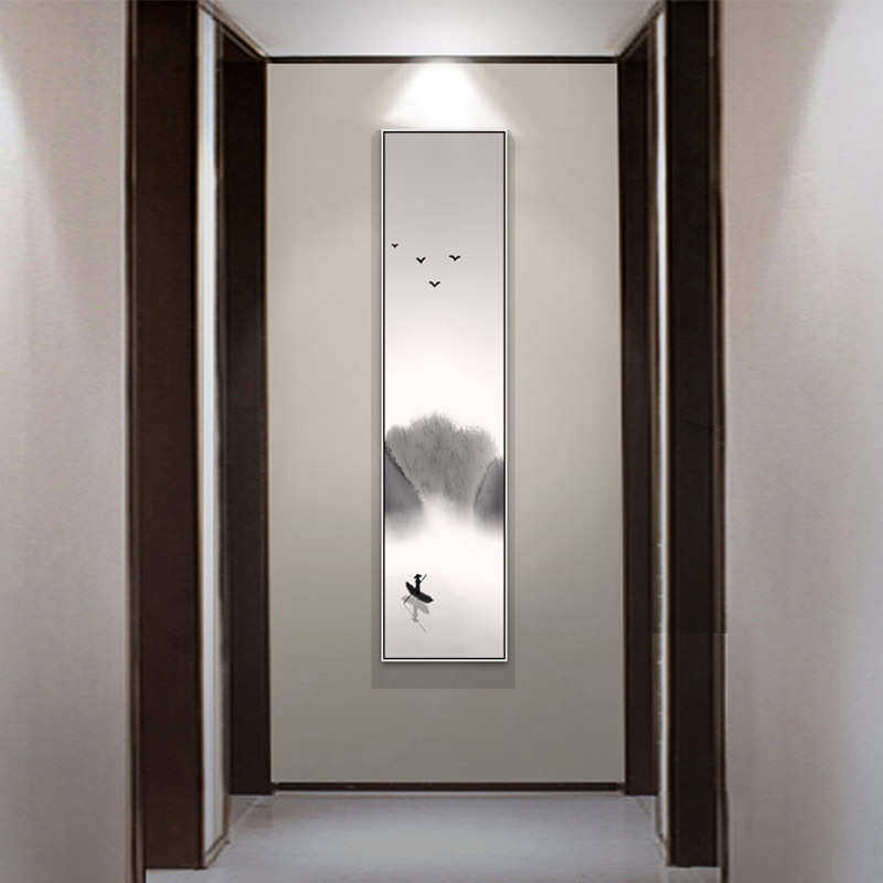 新中式水墨禅意装饰画 书房山水画客厅沙发挂画玄关现代四联壁画