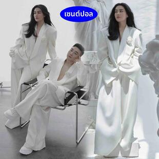 2025新款上市影楼情侣形象拍照写真男女士时尚主题婚纱服装白西装