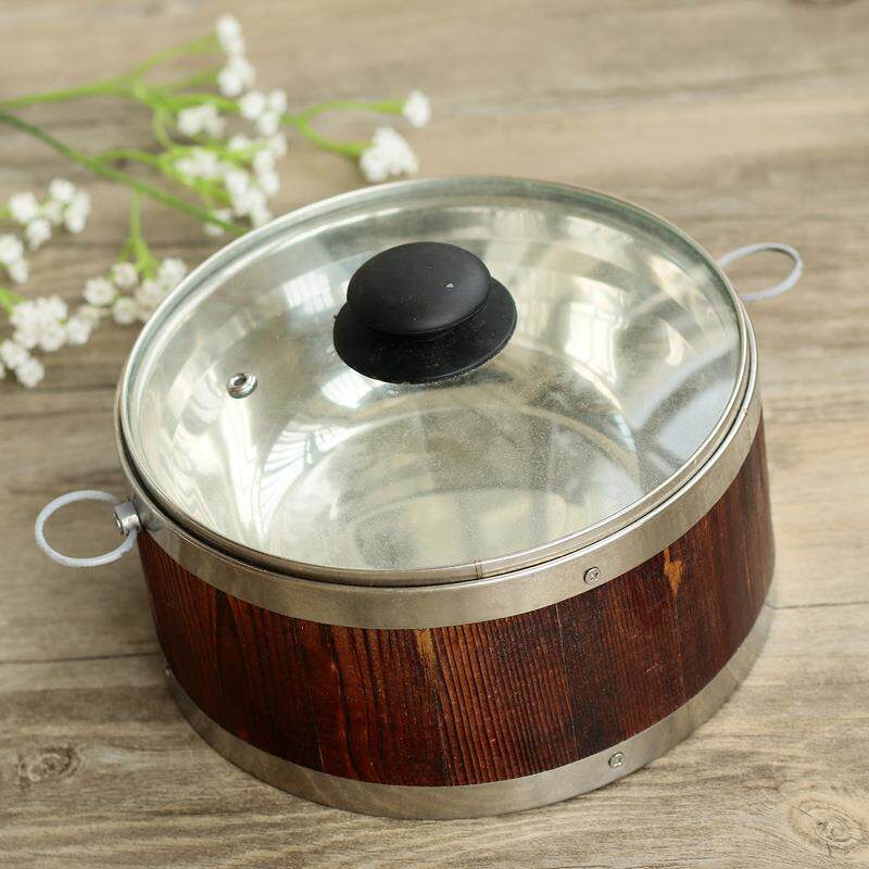 带透明盖木桶饭木饭桶湘味餐具保温桶不锈钢内胆碳化仿古保温汤碗