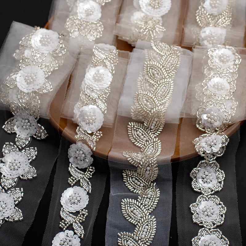 重工珍珠珠管绣网纱刺绣蕾丝花边 闪亮手工婚纱服装民族装饰辅料