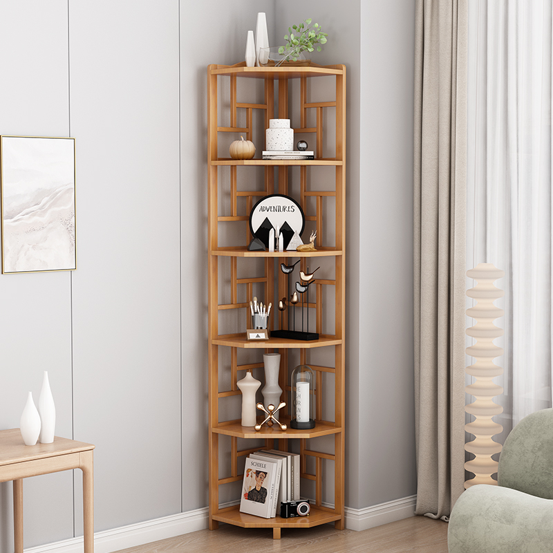 转角置物架书架家用中式角柜墙角省空间收纳多层落地式三角柜