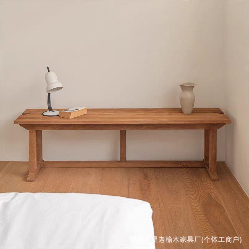 新中式实木茶几老榆木民宿酒店餐桌家用座椅组合中式床尾凳长条凳