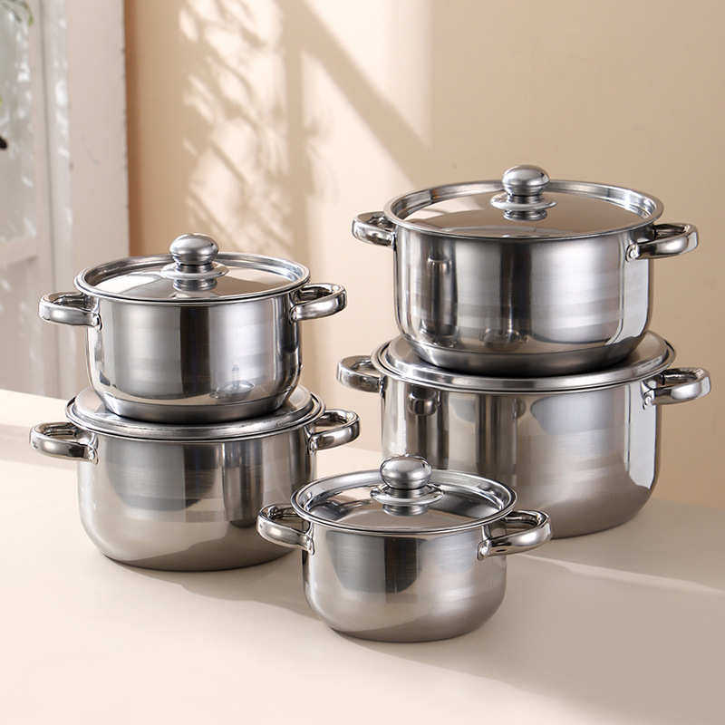 外贸批发10PCS锅具套装家用大容量不锈钢汤锅18-26cmCookware set