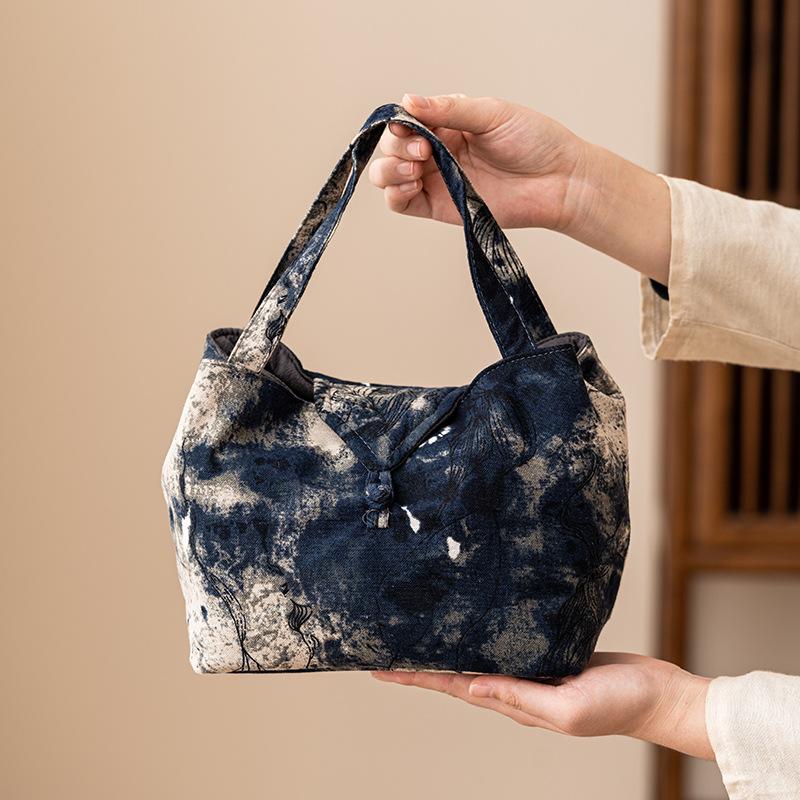 水墨棉麻茶具收纳包旅行便携式茶壶茶杯茶事包复古手提外带包夹棉