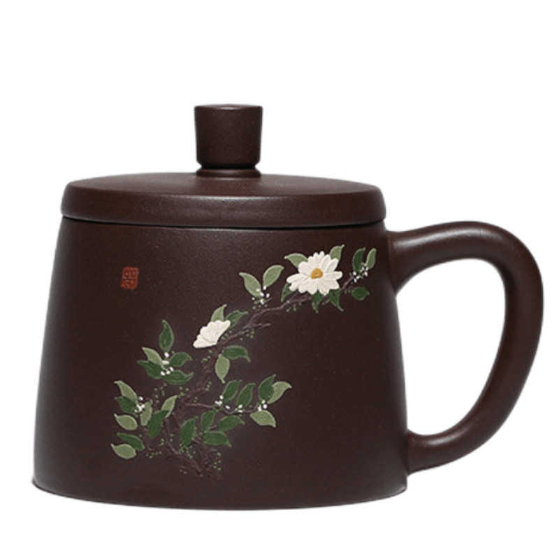 茶原矿功夫紫砂宜兴茶具泥绘杯子送长辈茶花杯紫砂喝茶全手工杯盖