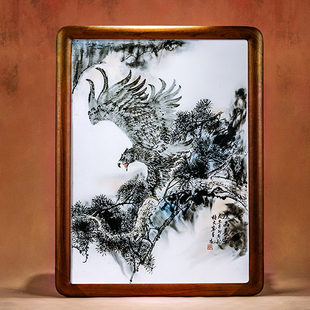 重工鹰击长空瓷板画大师手绘装饰瓷画家居挂画陈列摆件拍下包框裱
