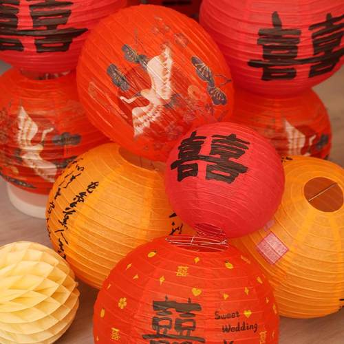 结婚喜字灯笼立柱女方婚房卧室布置套装订婚场景装饰新娘拍照郑之