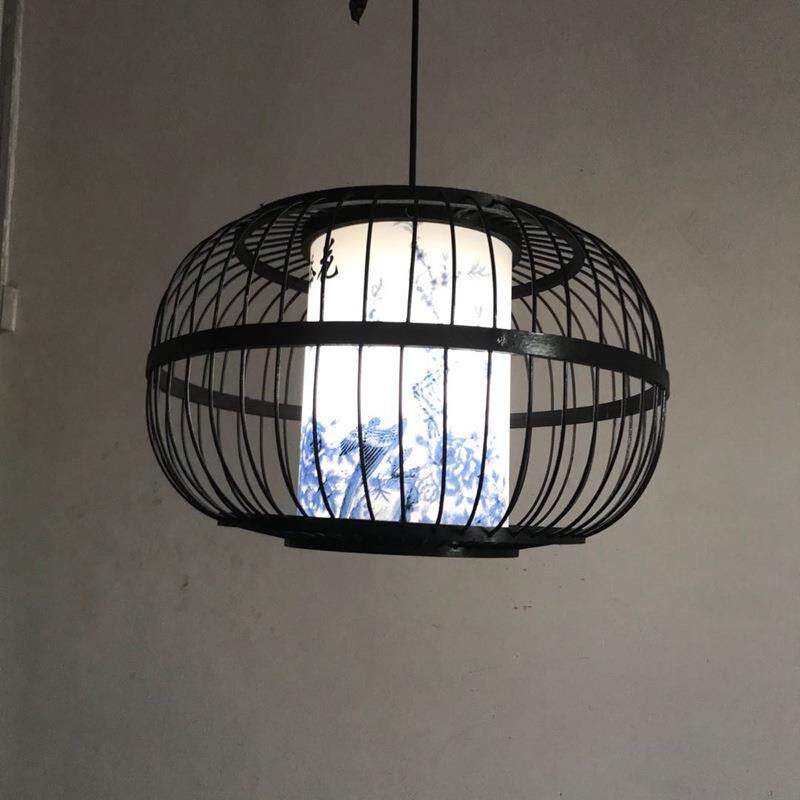 复古餐厅火锅店日式竹艺灯笼吊灯具黑色竹丝灯笼餐厅吊灯铁丝吊灯