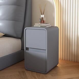 0CTGNYF1J奶风床头柜简约现代床柜实简木油皮质小型超窄20cm极迷