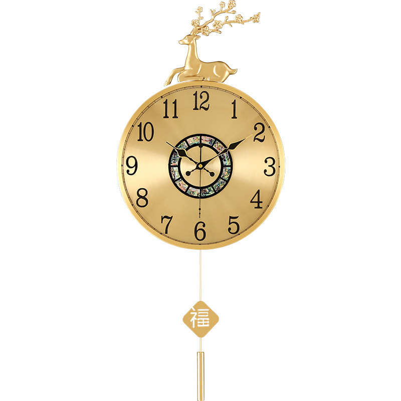 现代简约黄铜挂钟家用客厅创意表挂墙轻奢玄关高档静音时钟石英钟