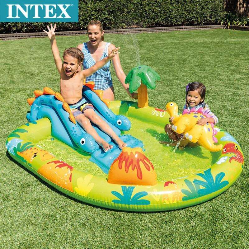 INTEX57166火山岛恐龙公园水池儿童水池充气城堡充气泳池充气水池