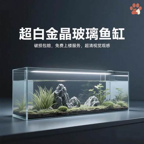 金晶超白玻璃鱼缸裸缸高清透溪流造景客厅桌面家用观赏宠物乌龟缸