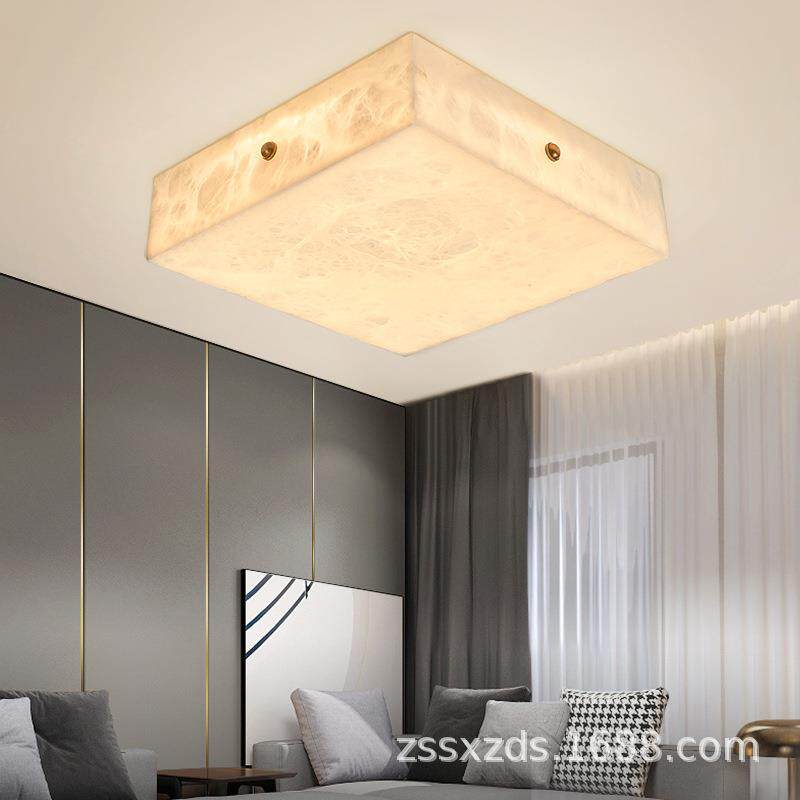 后现代云石吸顶灯简约方形客厅卧室全铜灯饰新中式轻奢样板房灯具