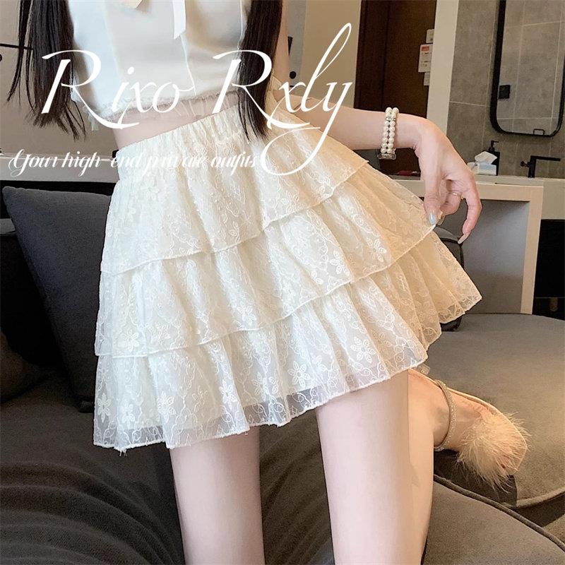 RIXO RXLY法式蕾丝蓬蓬蛋糕裙女夏季小众设计感甜美风荷叶边短裙
