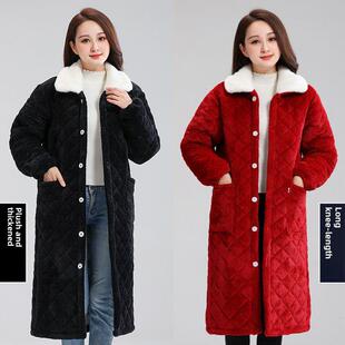 冬季加厚加绒男女长款罩衣加棉外套棉衣三层加厚保暖工作服家居服