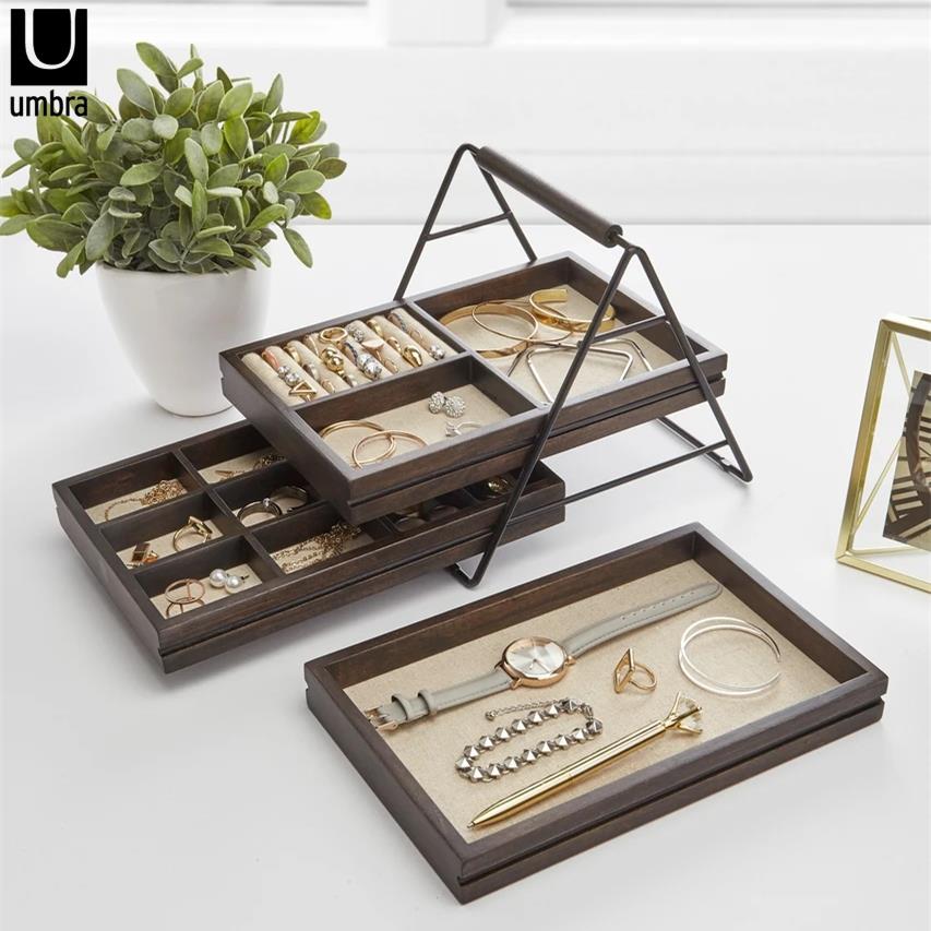 正品umbra架梯首饰架子实木多阶层桌面置物架展示化妆品收纳盒家
