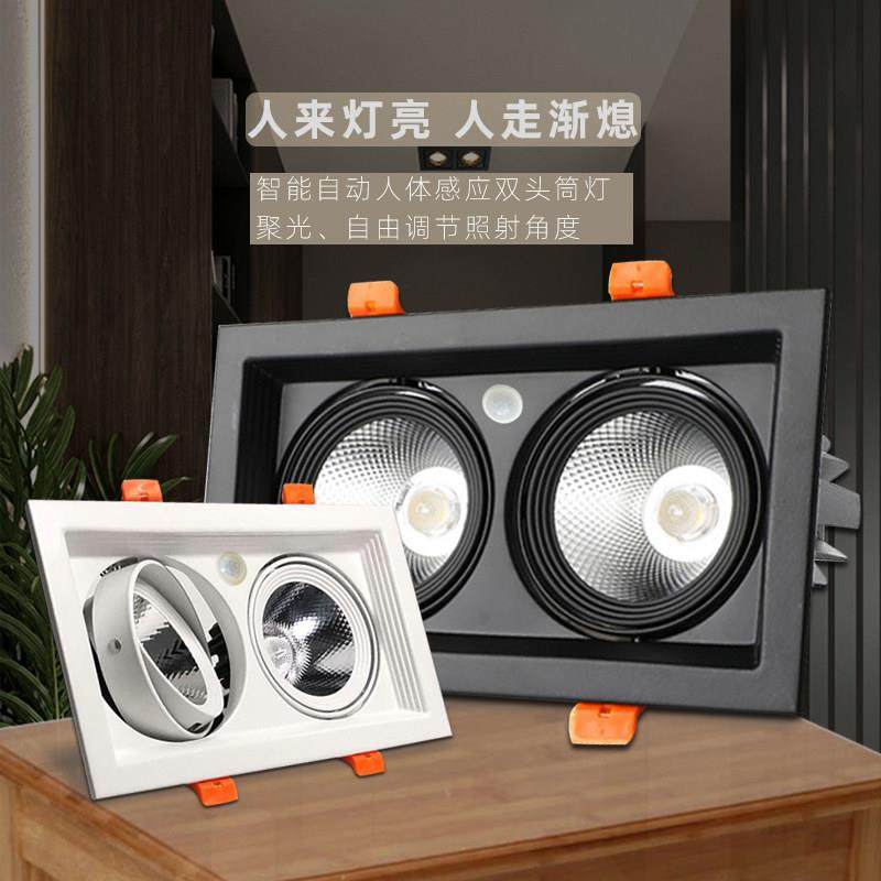 双头人体红外感应LED斗胆灯智能开孔嵌入式筒灯24瓦暖光豆胆射灯,家装灯饰光源,感应灯,淘宝优惠券,粉丝福利购,淘宝优惠卷