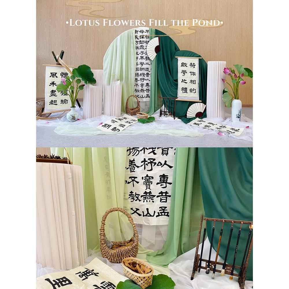 浅绿色100D雪纺布料幼儿园环创草坪婚礼场景搭建布置装饰背景布幔