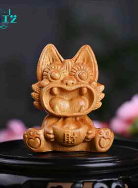 云南大理丽江瓦猫元宝可爱木雕小摆件文创景区家居招财热卖工艺品