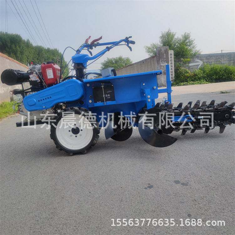 行走式双链条挖槽机 手扶路面开槽15公分宽链条开沟机