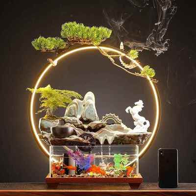 新中式高山流水摆件鱼缸假山招财办公室桌面客厅乔迁新居开业礼品